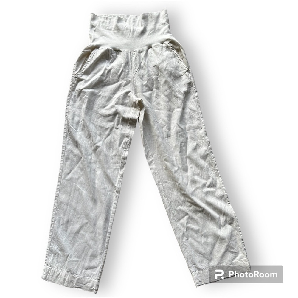 Maternity white Linen wide leg pants size 6 fold over waistband Beach Summer - Picture 5 of 6